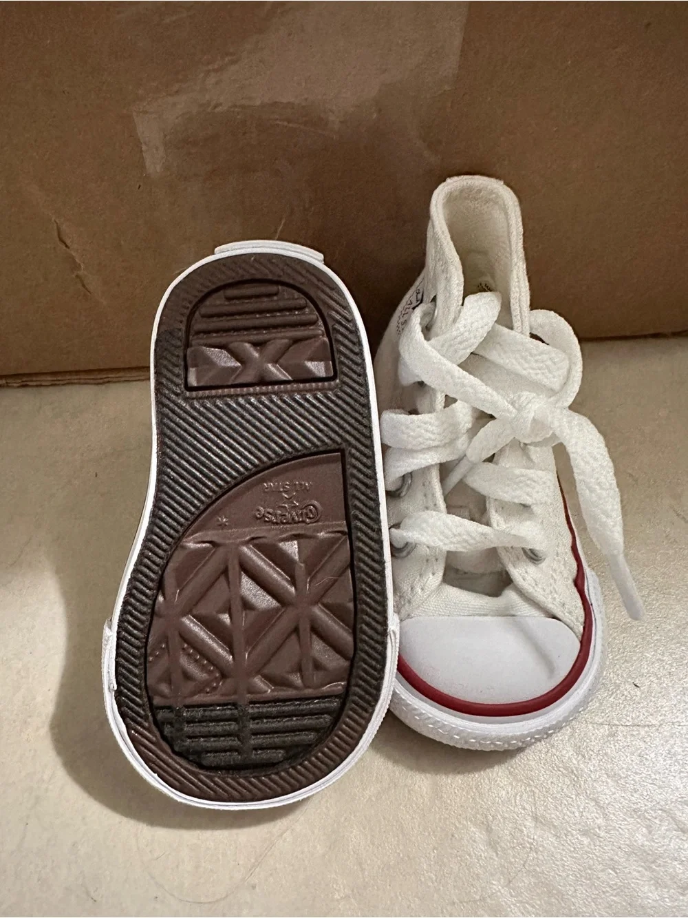 Converse Kids White High-Top Canvas Sneakers with Red Trim